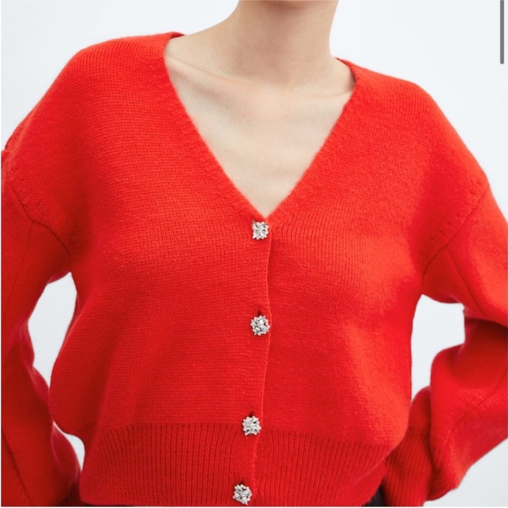 Mango knitted cardigan with jewel button red